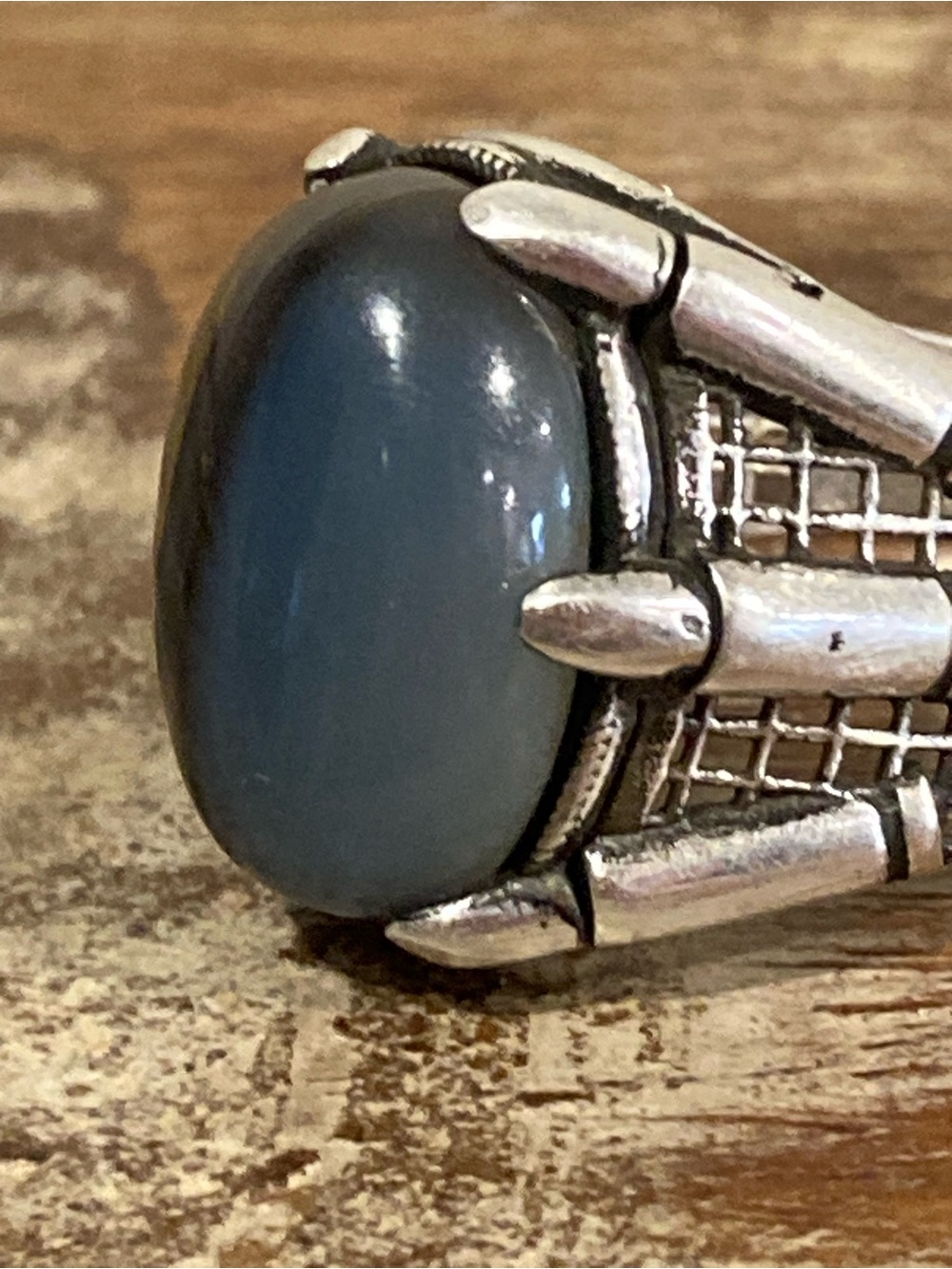 Sterling Silver Men's Statement Ring w/ Brown & Gray Cabochon Stone Dragon Claw - Picture 10 of 15